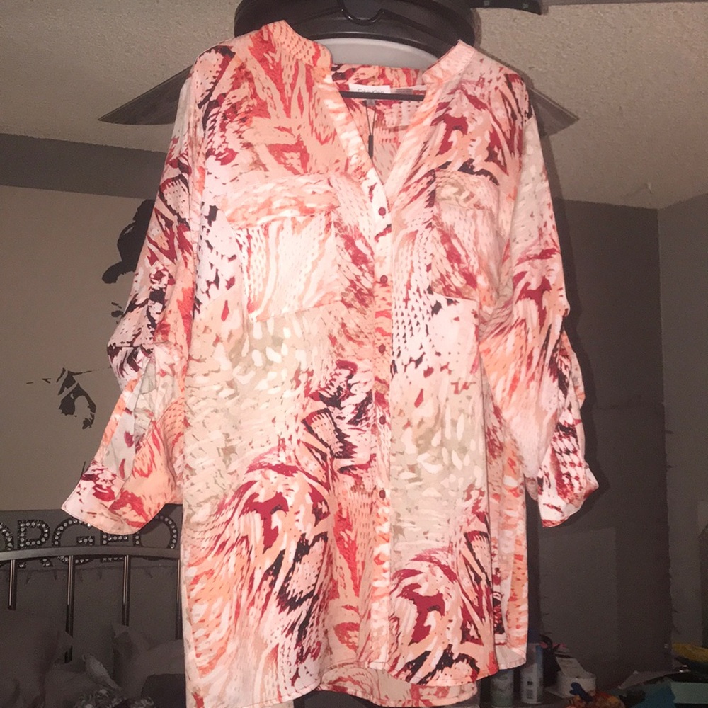 Calvin Klein coral and red snake skin print blouse